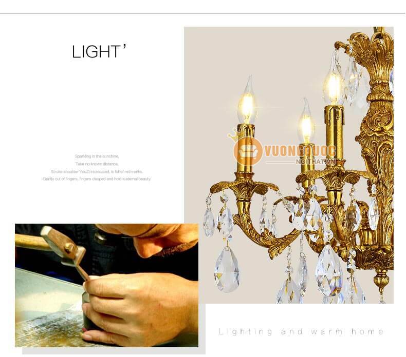 Đèn chùm đồng pha lê nến hoa lệ abr170-7